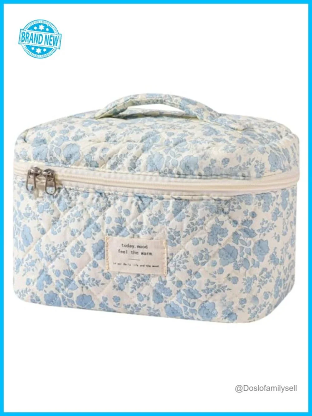 Large Cotton Cosmetic Bag for Travel - Floral Toiletry Organizer Pouch